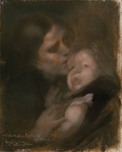 Mor och barn (olja på duk) av Eugène Carrière