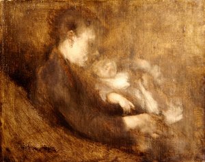 Kvinna och barn (olja på duk) av Eugène Carrière