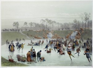 Skridskoåkare i Bois de Boulogne-litografin av Eugene Guerard