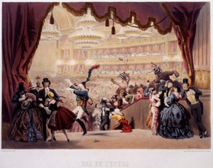 Maskbalen på Opera de la Rue Le Peletier i Paris Denna bal kallades Grand Veglione. Litografi av Eugene von Guerard (1811-1901) 1800-talets Paris, Musee Carnavalet
