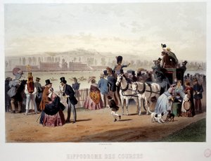 Utsikt över kapplöpningsbanan vid Bois de Boulogne Litografi av Eugene Guerard (1821-1866) 1800-talet. Paris, Musée Carnavalet av Eugene Charles Francois Guerard