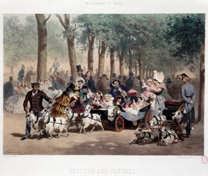Gå med bil i Tuilerierna i Paris på 1800-talet Litografi av Eugene Guerard (1821-1866) 1800-talets Paris, Musee Carnavalet