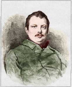 Porträtt av Honore Balzac 1830 (1799 - 1850), fransk författare. Gravyr av Eugene Chiquet. av Eugene Chiquet