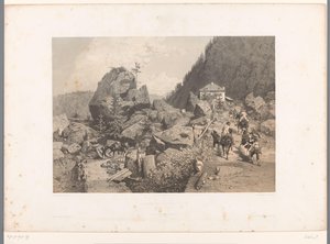Resenärer på passet Tete Noire mellan Martigny och Chamonix Passage de la Tête Noire (titel på objekt) Ansikten i Schweiz och Savoy (serietitel) La Suisse et la Savoie (serietitel på objekt) av Eugene Ciceri