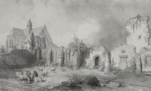 Pittoreska och romantiska resor i det antika Frankrike. Bretagne: Abbey of Relec. av Eugene Ciceri