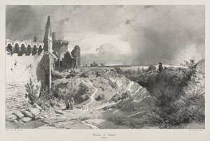 Pittoreska och romantiska resor i det antika Frankrike. Bretagne: Chateau de Susinio. av Eugene Ciceri