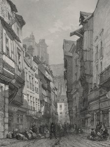 Pittoreska och romantiska resor i det antika Frankrike. Bretagne: Den gamla huvudgatan i Nantes av Eugene Ciceri
