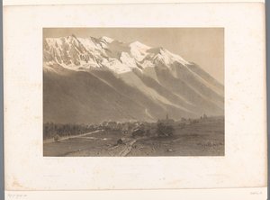 Utsikt över Chamonix vid foten av Mont Blanc Le Mont Blanc et Chamonix (titel på objekt) La Suisse et la Savoie (serietitel) Ansikten i Schweiz och Savoy (serietitel på objekt) av Eugene Ciceri