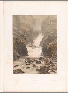 Utsikt över Barberine-vattenfallet nära Vallorcine Cascade de Barberine (titel på objekt) Ansikten i Schweiz, Savojen och Tyrolen (serietitel) La Suisse, la Savoie et le Tyrol (serietitel på objekt) av Eugene Ciceri