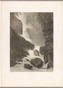 Utsikt över vattenfallet Chède Cascade de Chède (titel på objekt) La Suisse et la Savoie (serietitel) Ansikten i Schweiz och Savoy (serietitel på objekt) av Eugene Ciceri