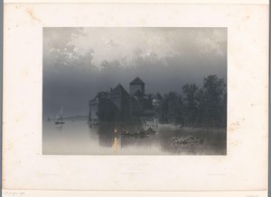 Utsikt över Chillon Castle vid Genèvesjön Château de Chillon (titel på objekt) Ansikten i Schweiz och Savoy (serietitel) La Suisse et la Savoie (serietitel på objekt) av Eugene Ciceri