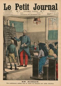 Alsace, våra lärare soldater som undervisar de Alsace barnen franska, framsidans illustration från 