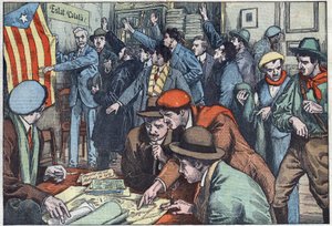 Katalanska separatister förbereder sin komplott i Paris. Illustration av Damblans. I "" Le Pelerin"" den 28 november av Eugene Damblans