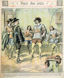 Framsidan av en serieutgåva av "Vingt Ans Apres" av Alexandre Dumas pere (1803-70) från "Journal des Romans Populaires Illustres", ca 1900 (litografi i färg). av Eugene Damblans