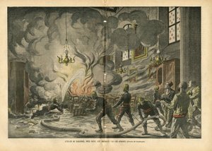 Illustration av Eugene Damblans (1865-1945) i Le Pelerin, 26/06/04 - Kyrkan i Suresnes, nära Paris, bränns av apacherna - Diverse fakta, Religion Tro, Osäker, Cathedrale Churches, Brand, Suresnes, katolsk katolicism - Apaches proxen av Eugene Damblans