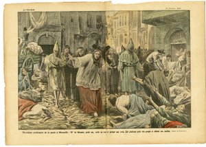 Illustration av Eugene Damblans (1865-1945) i Le Pelerin, 31/10/20 - Andra hundraårsminnet av pesten i Marseille - Medicin, Religion Tro, Marseille, pest, katolsk katolicism - procession av Eugene Damblans