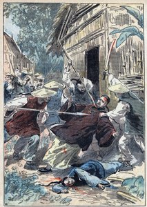 Den franske prästen Berthollet (1865-1898), präst för utrikesmissionerna, mördades av kinesiska nationalgardister nära staden Yun Ngan Cheou (Yun-Ngan-Cheou) den 21 april 1898. Illustration av Damblans i "" Le Pelerin" ” den 10 juli av Eugene Damblans