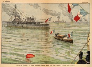 Presidentens standard, Cherbourgs hamn, dubbelsidig uppslag i "Le Pelerin" 2 augusti 1925 (litografi av Eugene Damblans