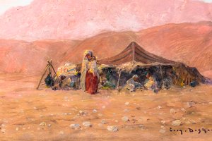 Nomadläger i södra Algeriet (olja på trä)
