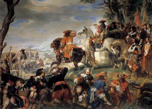 Augsburgs förbunds krig (1689-1697): "" Slaget vid Marsaille vunnet av marechal av Nicolas Catinat de La Fauconerie (1637-1712), 4/10/1693 (seger över de piemontesiska trupperna Victor-Amedee av Savojen assists Prince Eugene)”” Målning av Eugene Dever