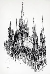 Isometrisk vy av den idealiska katedralen, teckning av Eugene Emmanuel Viollet-le-Duc (1814-1879) från Dictionary of French Architecture från 1000- till 1500-talet