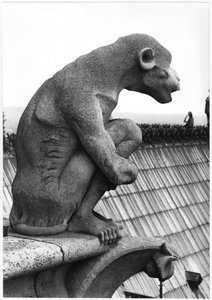 Apgargoyle, från balustraden i Grande Galerie på västfasaden, kopia av ett original från 1100-talet (sten) (s/v foto) av Eugene Emmanuel Viollet le Duc