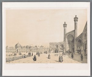 Ingången till fredagsmoskén i Isfahan Ingång till den stora moskén Ispahan (titel på objekt) Persiska landskap (serietitel) Perse modern (serietitel) av Eugene Flandin