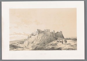 Utsikt över slottet Izadkhvast Yezd-i-Kast (titel på objekt) Persiska landskap (serietitel) Perse modern (serietitel) av Eugene Flandin