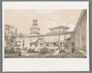 Char Bagh Palace i Isfahan Palais du Tchar-Bach Ispahan (titel på objekt) Persiska landskap (serietitel) Perse modern (serietitel) av Eugene Flandin