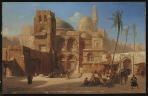 Den heliga graven i Jerusalem (olja på panel) av Eugene Flandin