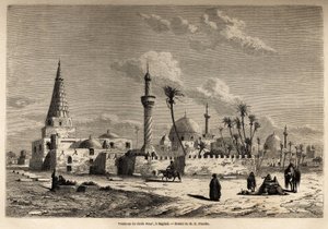Sheikh Omars grav, i Bagdad, teckning av Eugene Flandin (1809-1876), för att illustrera hans resa till Mesopotamien 1840-1842. Gravyr i ”” Le tour du monde”” 1861. Selvas samling.