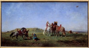 Falkjakt i Algeriet Målning av Eugene Fromentin (1820-1876) 1800-talet sön. 0,45x0,85 m
