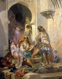 Orientalism: "" Women of Algiers"" Målning av Eugene Giraud (1806-1881) 1800-talet. Rundturer, Museum of Fine Arts