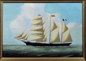 Le Trois Mats Trä-Ros Målning av Eugene Margueritte-Grandin dit Eugene Grandin (1833-1916) 1886 Sön. 0,56x0,81 m Fecamp, Museum of the Newfoundland