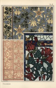 Columbine, Aquilegia vulgaris, blomma i mönster för tapeter, målat glas och kakel av Eugene Grasset
