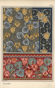 Cyclamen persicum växt som motiv i design för gobeläng, tyg och tapeter. Litografi av Anna Martin av Eugene Grasset