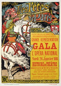 Reproduktion av en affisch som annonserar "Fetes de Paris", på Opera National, Paris, 1885
