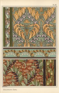 Salomos sigill, Polygonatum multiflorum, som designmotiv i tapeter, bårder och tyg av Eugene Grasset