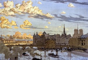 Ile de la Cite sett från Louvren-bron av Eugene Grasset
