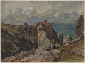 Klippor vid havet i Cézembre, Bretagne av Eugene Isabey