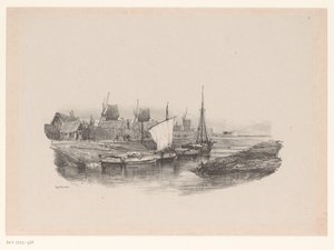 Hamn med båtar och väderkvarnar Platta kanalen Memories of Eugène Isabey (serietitel) Souvenirs d
