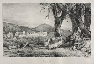 Pittoreska och romantiska resor i gamla Frankrike: Auvergne vol. II, Gorge of Royat, skylt 79, 1830 av Eugene Isabey