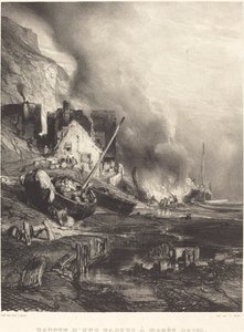 Ombyggnad av en båt vid lågvatten av Eugene Isabey