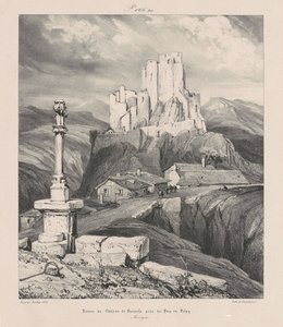 Ruinerna av Château de Bouzols nära Le Puy-en-Velay av Eugene Isabey