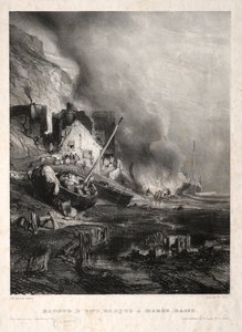 Six Marines: Ombyggnad av en båt vid lågvatten, 1833. av Eugene Isabey