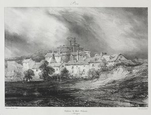 Pittoreska och romantiska resor i det antika Frankrike, Auvergne: Château de Pont-Gibaud av Eugene Isabey