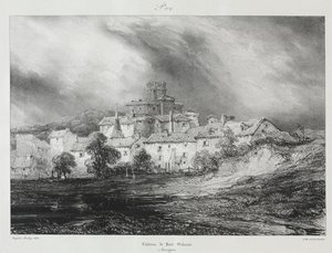 Pittoreska och romantiska resor i det antika Frankrike, Auvergne: Château de Pont-Gibaud av Eugene Isabey
