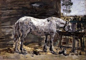A Horse Drinking, ca 1885-90 (olja på panel) av Eugene Louis Boudin