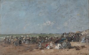 Strandscen i Trouville, ca 1870-74 av Eugene Louis Boudin