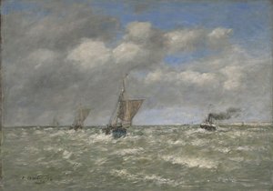 Båtar återvänder till hamnen, Trouville, 1894 av Eugene Louis Boudin